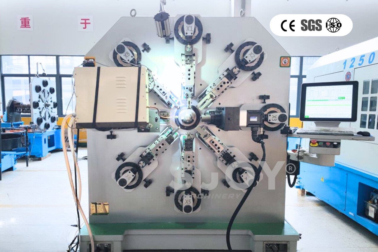 Sjoy SJFJ-1280R CNC spring machine, designed for high-precision spring forming, ideal for producing complex spring shapes with various wire diameters.